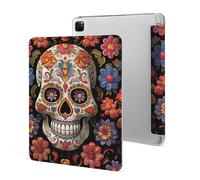 iPad Pro 2020、2021、2022 Case 12.9 Inch with Pencil Holder Sugar Skulls Trifold Stand Protective Slim Back Shell Auto Wake Sleep