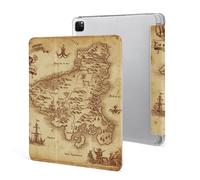 iPad Pro 2020、2021、2022 Case 12.9 Inch with Pencil Holder Treasure Map Vintage Trifold Stand Protective Slim Back Shell Auto Wake Sleep