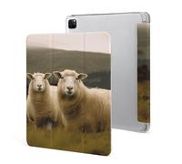 iPad Pro 2020、2021、2022 Case 12.9 Inch with Pencil Holder Two White Sheep Trifold Stand Protective Slim Back Shell Auto Wake Sleep