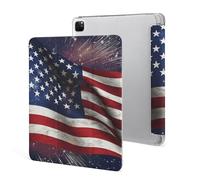 iPad Pro 2020、2021、2022 Case 12.9 Inch with Pencil Holder USA Flag Trifold Stand Protective Slim Back Shell Auto Wake Sleep