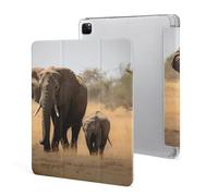 iPad Pro 2020、2021、2022 Case 12.9 Inch with Pencil Holder Walking Elephants Trifold Stand Protective Slim Back Shell Auto Wake Sleep