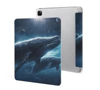 iPad Pro 2020、2021、2022 Case 12.9 Inch with Pencil Holder Whales Traveling in Space Trifold Stand Protective Slim Back Shell Auto Wake Sleep