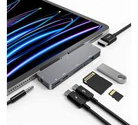 iPad Pro USB C Hub, 7-in-1 Adapter for iPad Pro M4 M2 M1 13 12.9 11 inch iPad Air 5 4 Docking Station with 4K HDMI, USB-C PD, SD/TF Card Reader, USB 3.0, 3.5mm Headphone Jack, iPad Mini 6 Accessories