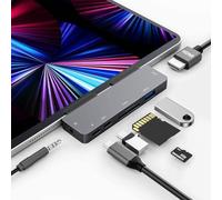 iPad Pro USB C Hub Adapter for iPad Pro 2024 M4 M2 M1,7-in-1 Hub with 4K@60Hz HDMI,3.5mm Jack,USB3.0,PD 60W,SD/TF Card Slot,iPad Air 4/5,iPad mini 6,iPad Accessories (701E)