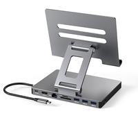 iPad Pro USB C Hub Stand, 9-in-1 Adapter for iPad Pro M4 M2 13 12.9 11 Inch Docking Station Foldable with 4K 60Hz HDMI, RJ45 Gigabit Ethernet, SD/TF Card Reader, 3 USB 3.0, 3.5 mm Audio, iPad Air