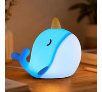 ipalmay Cute Narwhal Night Lights, Rechargeable Soft Silicone Light, Nursery Lights for Bedrooms, Desks, and Lovely Gifts for Boys and Girls (Blue, Warm Light)