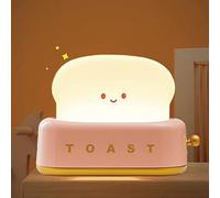 ipalmay Cute Toast Bread LED Night Lamp,Creative USB Rechargeable Toast Night Light,Timer and Dimmable Bedside Sleep Lamp Desk Decor for Kids (Red Toast)