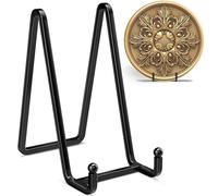 IPAME 4 Pack Plate Stands for Display - 6 Inch Metal Square Wire Plate Holder Display Stand + Picture Frame Stand Holder Easel for Book, Decorative Plate, Plaque, Photo, Platter (Black)
