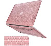 iPAPA Compatible with MacBook Air 13 inch Case 2021 2020 2019 2018 M1 A2337 A2179 A1932 Touch ID, Glitter Smooth Leather Hard Shell Case for MacBook Air 13.3 inch + Keyboard Cover, Shining Rose Gold