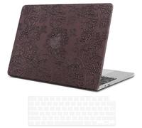 iPAPA Compatible with MacBook Air 13 inch Case 2025 2024 2023 2022 M4 M3 M2 A3240 A3113 A2681, Elegant Texture Leather Hard Shell + Keyboard Cover for MacBook Air 13.6 inch Case, Dark Brown Floral