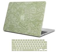 iPAPA Compatible with MacBook Air 15 inch Case 2025 2024 2023 M4 M3 M2 A3241 A3114 A2941, Elegant Texture Leather Hard Shell Case+Keyboard Cover for MacBook Air 15.3 inch, Green Embossed Floral