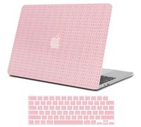 iPAPA Compatible with MacBook Air 15 inch Case 2025 2024 2023 Release M4 M3 M2 A3241 A3114 A2941, Elegant Woven Leather Plastic Hard Shell Case+Keyboard Cover for MacBook Air 15.3 inch, Pink