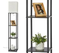 IPARTS EXPERT Floor Lamp with Shelf, Modern Standard Tall Standing Lamp 3 Tier Wood Shelves, 3 Color Temperatures Dimmable LED Reading Lamp for Living Room, Bedroom, Office (Black)