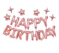 iPartycool 24pcs Happy Birthday Balloons Banner, 3D Rose Gold Premium Mylar Foil Letter Happy Birthday with 6pcs Star Balloons Kits for Kids Girls Women Adults Party Decorations