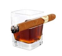 iPawde 320ml Capacity Handcrafted Square Whiskey Glass with Cigar Holder, Old Fashioned Style Crystal Whiskey Glass, Suitable for Whiskey, Scotch, Beer, Wine, Spirit