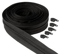 IPEA Black Zip Chain Continuous 5 Metres Long + 15 Metal Sliders - Chain Size #5 - Made in Italy - Nylon Zippers - Zip - Cuttable for Sewing by the Metre - 30mm Wide - Black