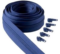 IPEA Blue Continuous Chain Zipper 5 Metres Long + 15 Metal Sliders - Made in Italy - Chain Size #5 - Nylon Zippers - Zip - Cuttable for Sewing by The Metre - 30mm Wide - Blue