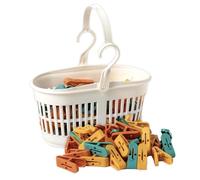 IPEA Clothes Pegs with Plastic Basket - 36 Pieces - Super Light with Hooks - Coloured Pegs with Basket for Hanging and Spreading Clothes, Linen, Accessories - Clothesline