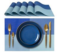 IPEA Elegant American Placemats 45 x 30 cm for Dinner, Lunch, Breakfast - 6 Units - Washable Placemats, Heat Resistant, Non-Slip, Stain Resistant for Kitchen and Dining Table - Blue