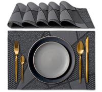 IPEA Elegant American Placemats 45 x 30 cm for Dinner, Lunch, Breakfast - 6 Units - Washable Placemats, Heat Resistant, Non-Slip, Stain Resistant for Kitchen and Dining Table - Black