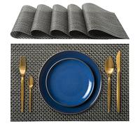 IPEA Elegant American Placemats 45 x 30 cm for Dinner, Lunch, Breakfast - 6 Units - Washable Placemats, Heat Resistant, Non-Slip, Stain Resistant for Kitchen and Dining Table - Black and Grey