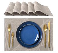 IPEA Elegant American Placemats 45 x 30 cm for Dinner, Lunch, Breakfast - 6 Units - Washable Placemats, Heat Resistant, Non-Slip, Stain Resistant for Kitchen and Dining Table - Grey