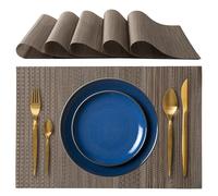 IPEA Elegant American Placemats 45 x 30 cm for Dinner, Lunch, Breakfast - 6 Units - Washable Placemats, Heat Resistant, Non-Slip, Stain Resistant for Kitchen and Dining Table - Bronze Brown