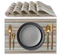 IPEA Elegant American Placemats 45 x 30 cm for Dinner, Lunch, Breakfast - 6 Units - Washable Placemats, Heat Resistant, Non-Slip, Stain Resistant for Kitchen and Dining Table - Beige Stripes