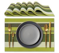IPEA Elegant American Placemats 45 x 30 cm for Dinner, Lunch, Breakfast - 6 Units - Washable Placemats, Heat Resistant, Non-Slip, Stain Resistant for Kitchen and Dining Table - Green Stripes