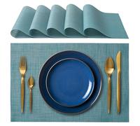 IPEA Elegant American Placemats 45 x 30 cm for Dinner, Lunch, Breakfast - 6 Units - Washable Placemats, Heat Resistant, Non-Slip, Stain Resistant for Kitchen and Dining Table - Blue