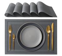 IPEA Elegant American Placemats 45 x 30 cm for Dinner, Lunch, Breakfast - 6 Units - Washable Placemats, Heat Resistant, Non-Slip, Stain Resistant for Kitchen and Dining Table - Grey