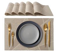 IPEA Elegant American Placemats 45 x 30 cm for Dinner, Lunch, Breakfast - 6 Units - Washable Placemats, Heat Resistant, Non-Slip, Stain Resistant for Kitchen and Dining Table - Beige