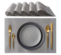 IPEA Elegant American Placemats 45 x 30 cm for Dinner, Lunch, Breakfast - 6 Units - Washable Placemats, Heat Resistant, Non-Slip, Stain Resistant for Kitchen and Dining Table - Grey