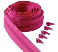 IPEA Fuchsia Pink Continuous Chain Zipper 5 Metres Long + 15 Metal Sliders - Made in Italy - Chain Size #5 - Nylon Zippers - Zip - Cut to Size by The Metre - 30mm Wide