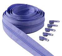 IPEA Purple Lilac Continuous Chain Zipper 5 Metres Long + 15 Metal Sliders - Made in Italy - Chain Size #5 - Nylon Zippers - Zip - Cut to Size by the Metre - 30mm Wide