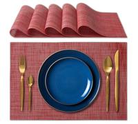 IPEA Red American Placemats 45 x 30 cm for Dinner, Lunch, Breakfast - 6 Units - Ideal for Christmas - Washable Placemat, Heat Resistant, Stain Resistant for Table - Red