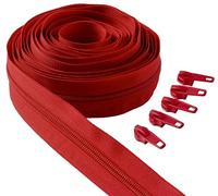 IPEA Red Continuous Chain Zipper - 5 Metres Long + 15 Metal Sliders - Made in Italy - Chain Size #5 - Nylon Zippers - Zip - Cut to Size for Sewing by the Metre - 30mm Wide - Red