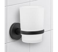 IPEA Self Adhesive Wall Mounted Toothbrush Cup - No Drilling Required - Modern Design - Toothbrush Holder for Bathroom Shower Home - Black Wall Mount