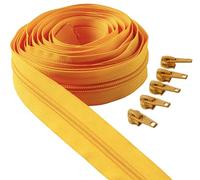 IPEA Yellow Continuous Chain Zipper - 5 Metres Long + 15 Metal Sliders - Made in Italy - Chain Size #5 - Nylon Zippers - Zip - Cut to Size for Sewing by The Metre - 30mm Wide - Yellow