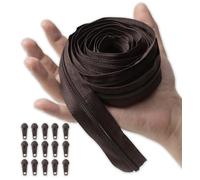 IPEA Zip Chain Continuous Size #5 Brown - [ 5 Meters + 15 Metal Sliders ] - Made in Italy - Zip Cut Out for Sewing, Clothing, Accessories - Width 30 mm - Brown