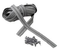 IPEA Zipper Size 5# Continuous Chain - 10 Metres - Nylon Zippers Per Metre + 25 Sliders Included - Zip - Cuttable for Sewing, 3 Colours to Choose, Grey, 30mm Wide