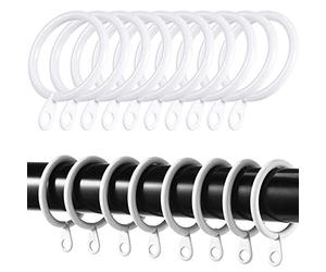 iPEAK 36 Pack Curtain Hooks Metal White Curtain Rings Hanging Hooks For Curtain Rods Pole, 30mm Internal Diameter (White, 36 Rings)