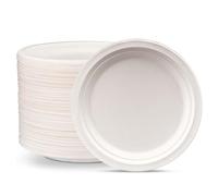 iPEAK 50Pcs Disposable Paper Plates Biodegradable Bagasse Paper Dishes Trays Natural Recyclable Ideal for Birthday, Anniversary, BBQs, Picnics, Parties Suitable for Hot & Cold Food (7 Inch, 50 Pack)