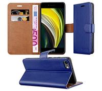 iPEAK Case Compatible For iPhone SE 2022, SE 2020, 7, 8 Leather Flip Folio Book Kickstand Card Holder Wallet Cover Full Protection for iPhone Phone (Blue)