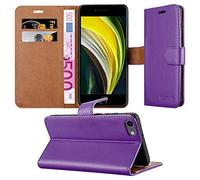 iPEAK Case Compatible For iPhone SE 2022, SE 2020, 7, 8 Leather Flip Folio Book Kickstand Card Holder Wallet Cover Full Protection for iPhone Phone (Purple)