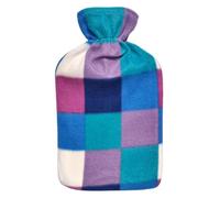 iPEAK Hot Water Bottle with Soft Fleece Cover 2L Hot Water Bag for Hot and Cold Compress Neck and Shoulder Pain Relief Hand Feet Warm (Purple Check)