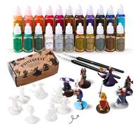 iPEAU Acrylic Miniature Paint Kit-22 Waterbase Model Paint Beginner Set incl Metallic Gold&Silver Shade Brush-On Primer for DND War Hammer40K-Starter Painting Gift with 7 TTRPG Adventure Figures