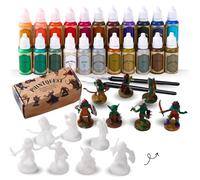 iPEAU Acrylic Miniature Paint Set-22 Water-Based Model Paints Metallic Gold&Silver Shades Brush-On Primer for DND War Hammer40K Figures TTRPG Terrain-Beginner Starter Kit-Practice Goblin Miniatures
