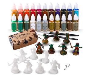 iPEAU Acrylic Miniature Paint Set-22 Water-Based Model Paints Metallic Gold&Silver Shades Brush-On Primer for DND War Hammer40K Figures TTRPG Terrain-Beginner Starter Kit-Practice Goblin Miniatures