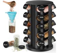 IPEB Rotating Spice Rack Organizer with 20 Spice Jars Revolving Stainless Steel Seasoning Rack with Stickers and Folding Funnel for Countertop or Cabinet, Black